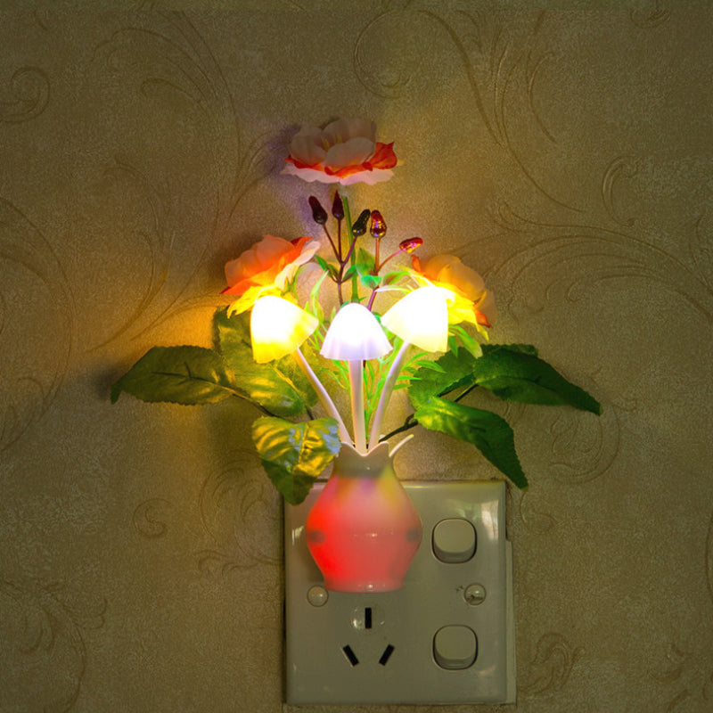 Bloemvaas Plastic plug-in Night Light Modern roze en groene LED-wandlamp in veelkleurig licht