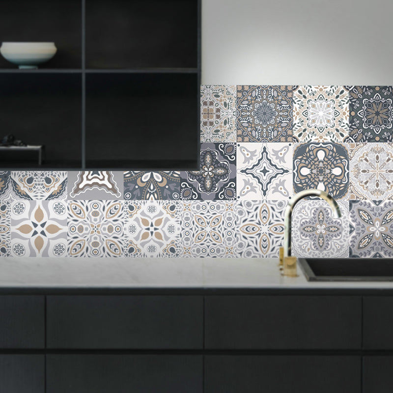 Boho Seamless Pattern Wallpaper Panel Grey Geometric Wall Art for Bathroom, Easy to Remove