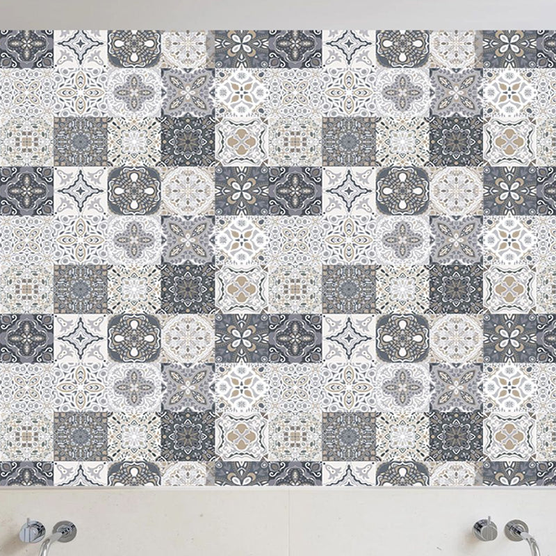 Boho Seamless Pattern Wallpaper Panel Grey Geometric Wall Art for Bathroom, Easy to Remove