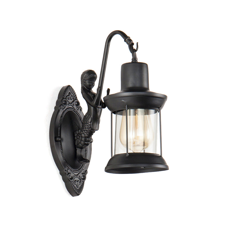 1 application murale en verre clair clair Light Industrial Black Lantern Éclairage d'extérieur avec décoration sirène avec décoration