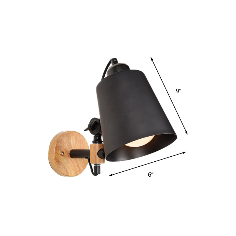 Bucket Shade Metal Wall Lamp Modernism 1 Light Corridor Wall Mount Light with Wooden Backplate in Black/White
