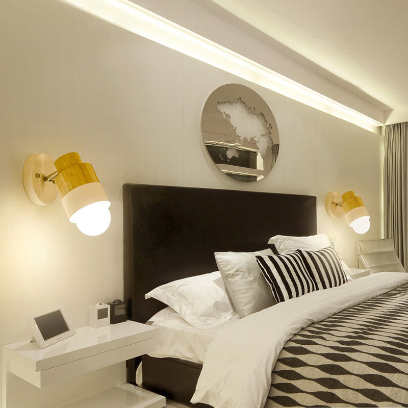 1 Light Rotatable Wall Sconce Lighting Modern Cylinder Metal and Wood Wall Mount Light in Black/white