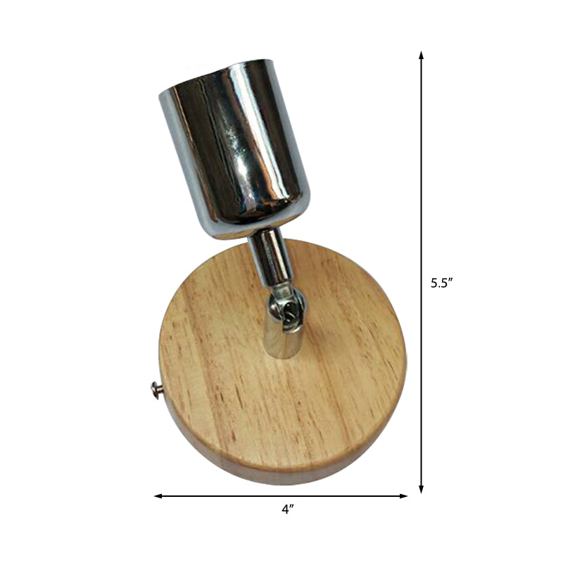 Tasse geformte Metallwand Lampe Lodge 1 Leichte Wohnzimmerwandhalterung mit kreisförmiger Holzrückenplatte in Silber/Gold