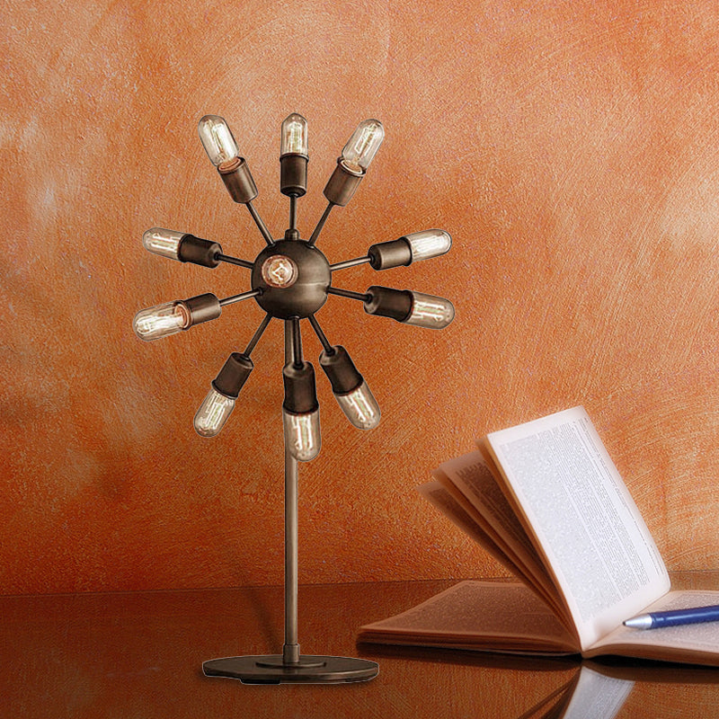 Farmhouse Sputnik Table Lighting Multi Light Iron Standing Light with Open Bulb in Black for Coffee Shop