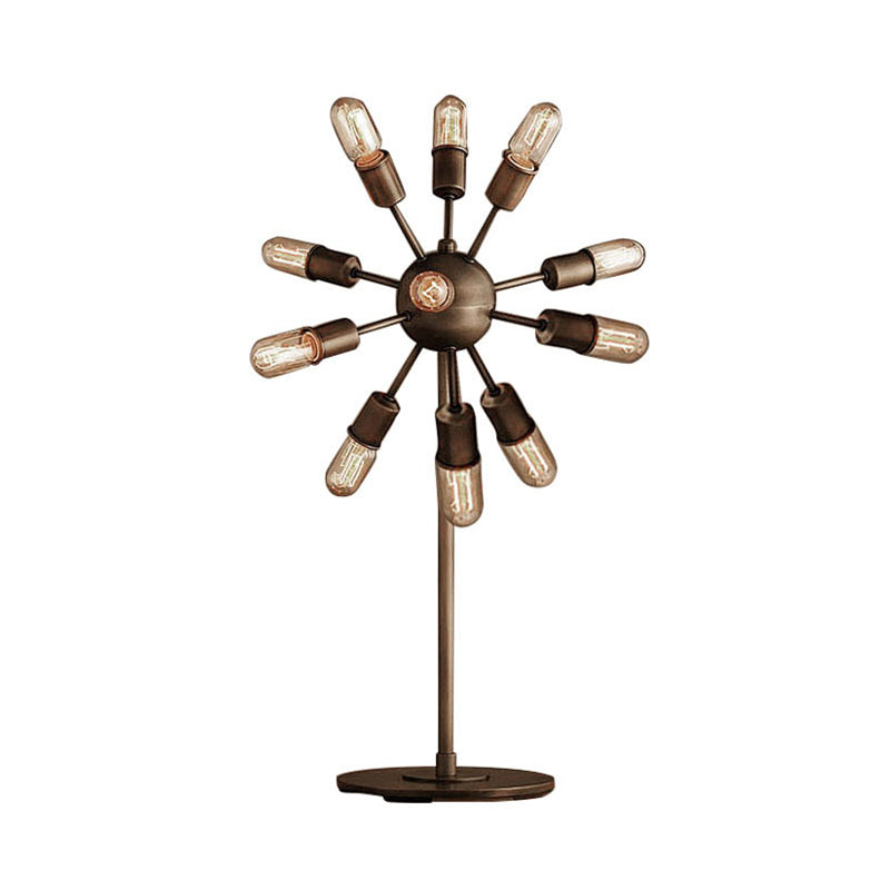 Farmhouse Sputnik Table Lighting Multi Light Iron Standing Light with Open Bulb in Black for Coffee Shop