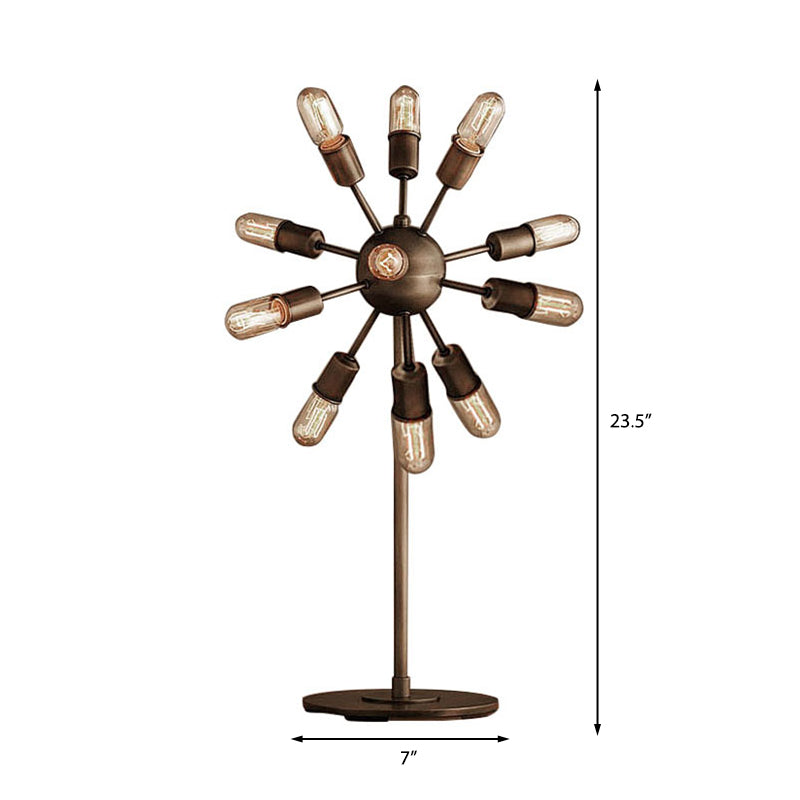 Farmhouse Sputnik Table Lighting Multi Light Iron Standing Light with Open Bulb in Black for Coffee Shop