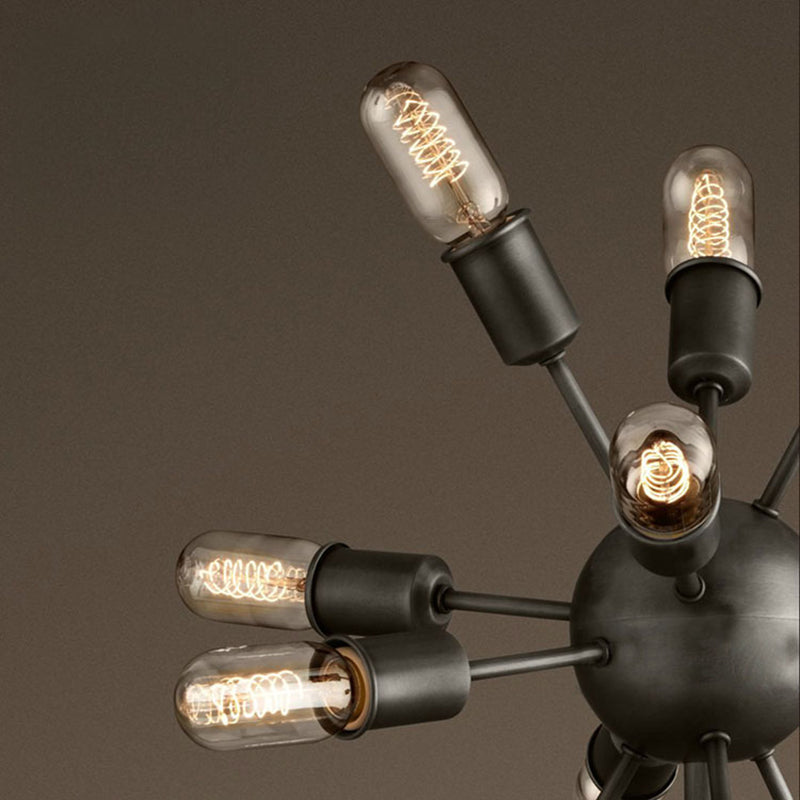 Farmhouse Sputnik Table Lighting Multi Light Iron Standing Light with Open Bulb in Black for Coffee Shop