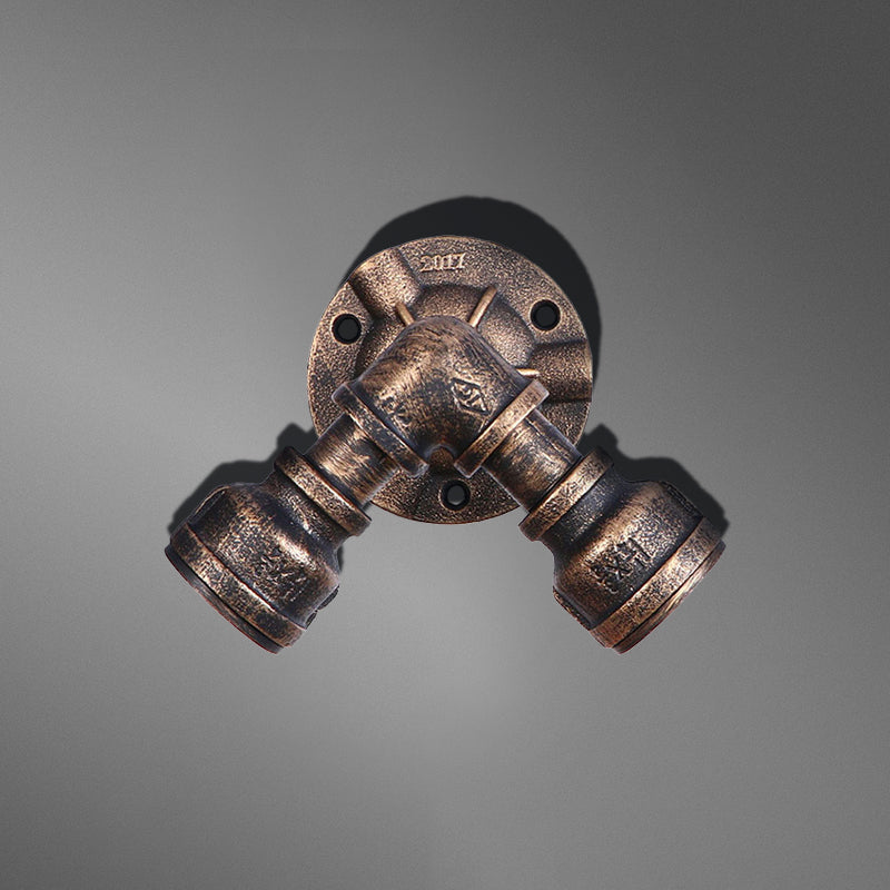 2 Heads Wall Sconce Fixture with Pipe Wrought Iron Shade Rustic Style Living Room Wall Fixture Light in Aged Bronze