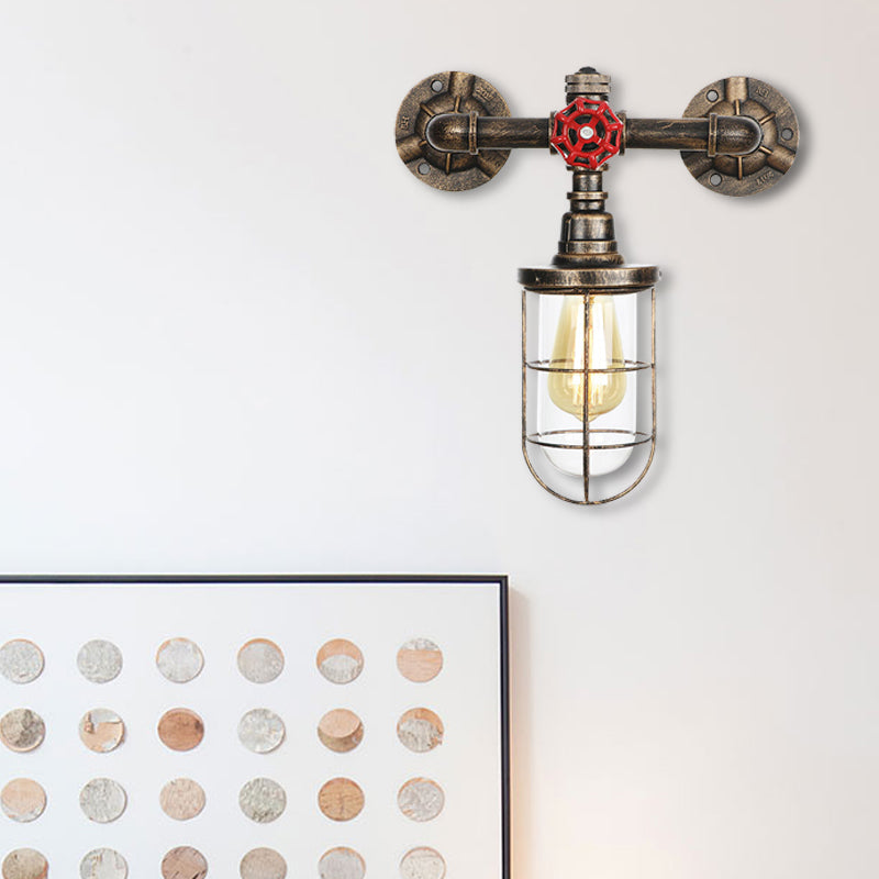 Drahtschutz Eisenwandlampe mit Wasserrohr rustikaler Stil 1 Leichte Badezimmerwandleuchte in gealtertem Messing