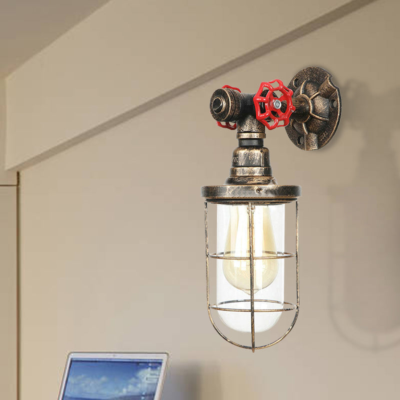 Drahtschutz Eisenwandlampe mit Wasserrohr rustikaler Stil 1 Leichte Badezimmerwandleuchte in gealtertem Messing