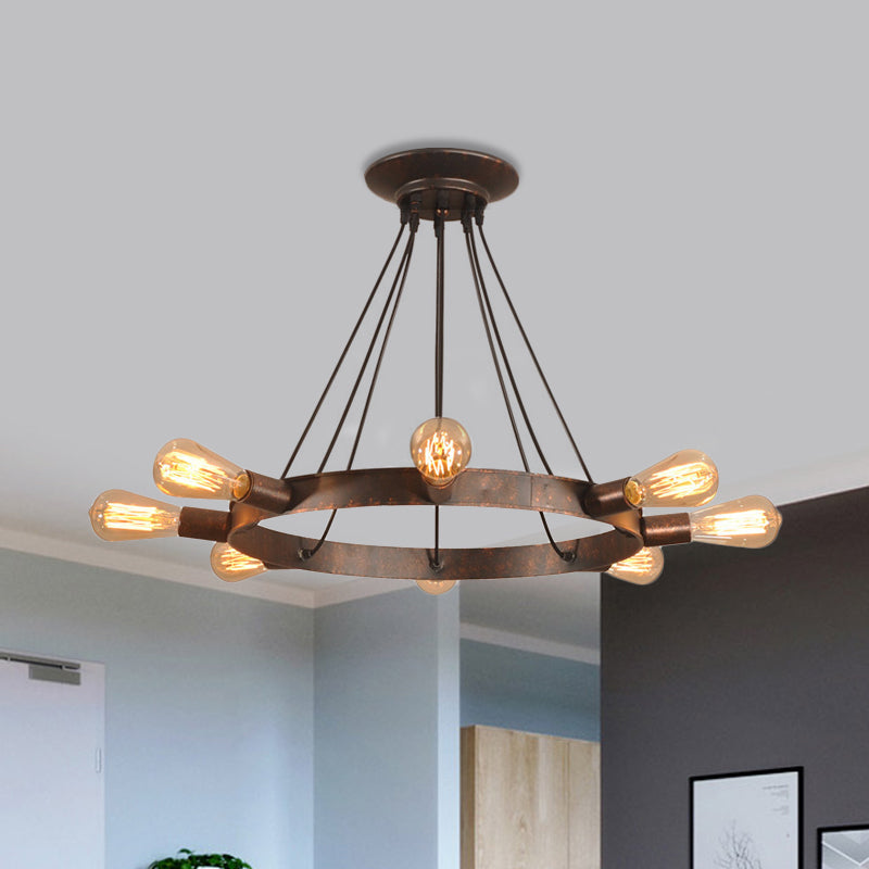 Braun 8 Lampenlampen Kronleuchter Lampe Industrial Metall Exponierte Glühbirnen -Pedant -Beleuchtung mit Kreisdesign