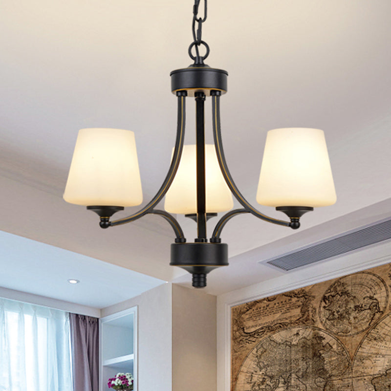 Traditionele tulpen kroonluchter verlichtingsarmatuur 3/5/8 bollen Melkglas hangluchting in het zwart voor eetkamer