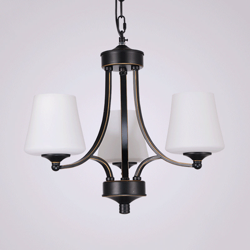 Traditionele tulpen kroonluchter verlichtingsarmatuur 3/5/8 bollen Melkglas hangluchting in het zwart voor eetkamer