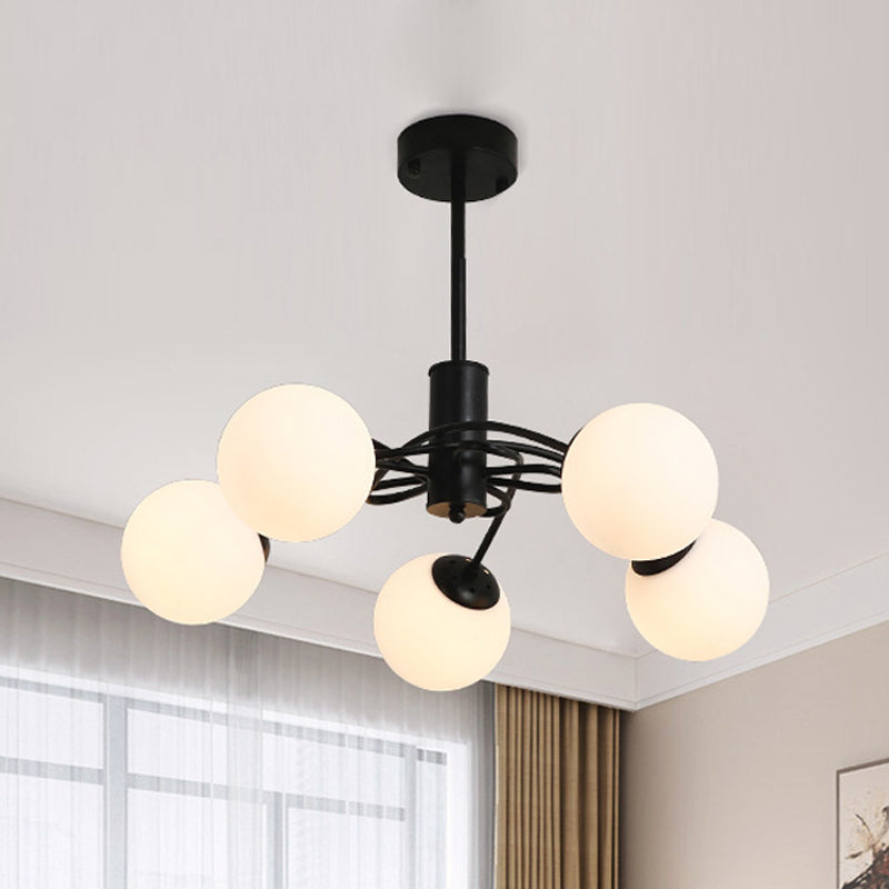 Globales Schlafzimmer Kronleuchter Beleuchtung Modernes weißes Glas 5-Bulb Black Anhänger Licht