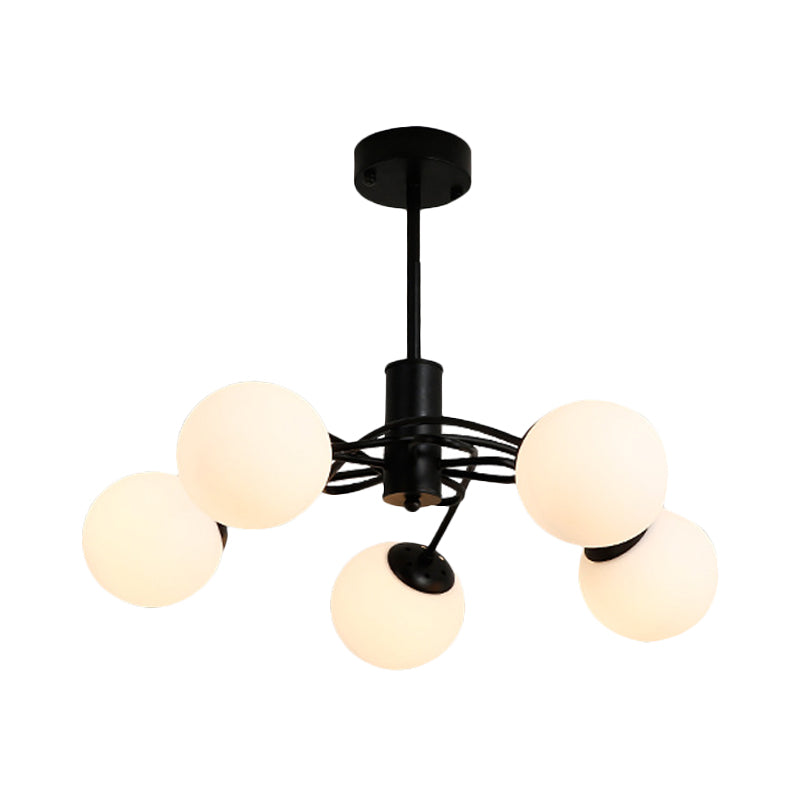 Globales Schlafzimmer Kronleuchter Beleuchtung Modernes weißes Glas 5-Bulb Black Anhänger Licht