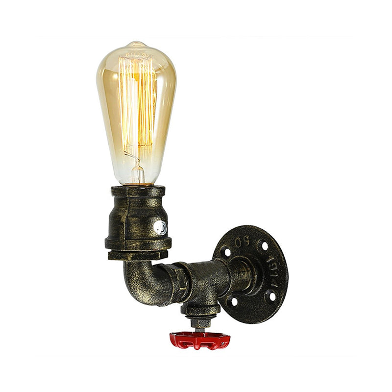 Bronze Plumbing Pipe Sconce Light Factory Metal 1 Bulb Restaurant Wall Lamp with Water Valve, 1/2 Packs