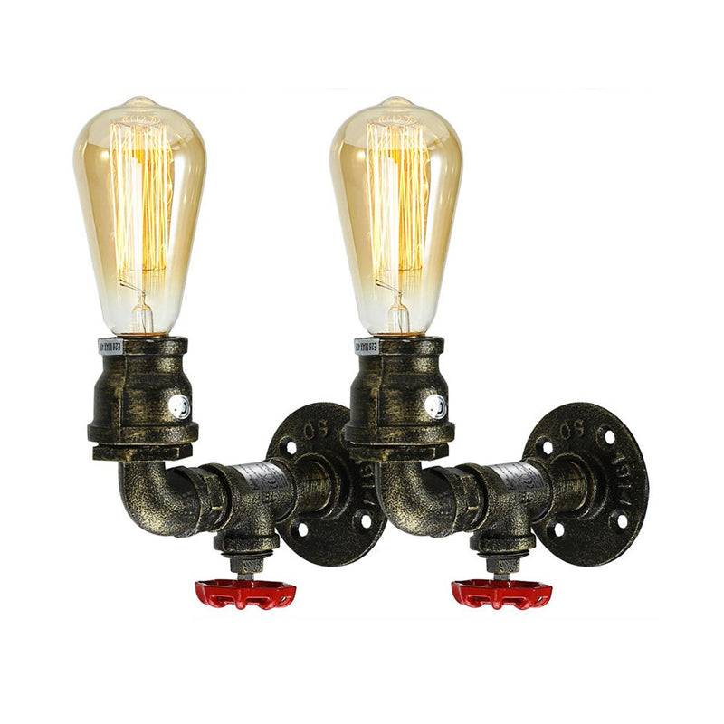 Bronze Plumbing Pipe Sconce Light Factory Metal 1 Bulb Restaurant Wall Lamp with Water Valve, 1/2 Packs