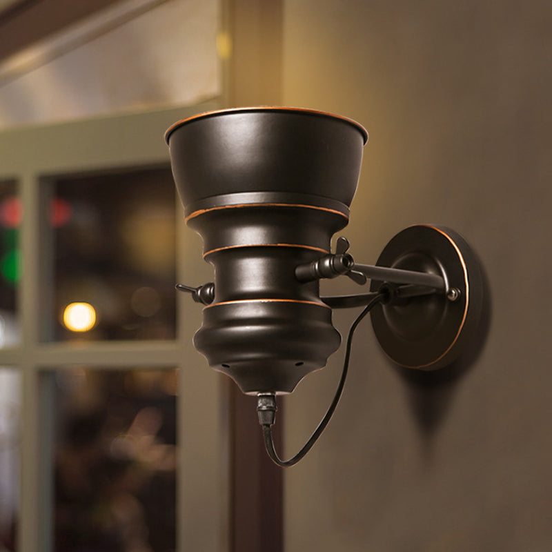 1 kop ijzeren wand gemonteerd verlichtingsmagazijn zwart rond slaapkamer muur sconce met draaibare gewricht