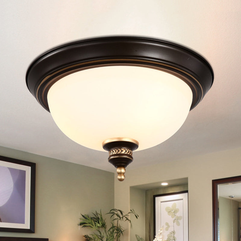 Domed Bedroom Ceiling Lighting Modern Opal Glass 3 Bulbs Black Flush Mount Light Fixture