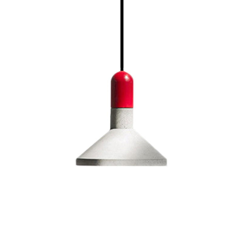 Cement Red/Black/Wood Hanging Lamp Pot-Lid 1 Light Loft Style Pendant Ceiling Light over Dining Table