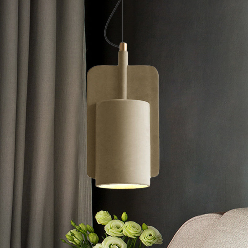 1-Light Cement Drop Pendant Factory Grey/Yellow/Red Half-Cylinder Living Room Ceiling Suspension Lamp