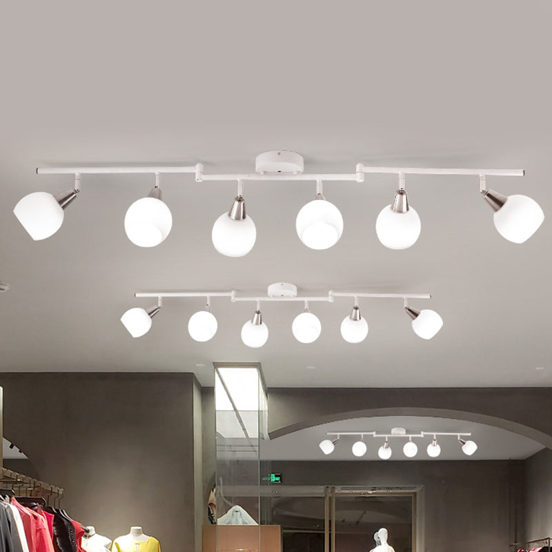 4/6 Lights Linear Adjustable Semi Flush Industrial Black/White Iron Flush Chandelier with Dome Glass Shade