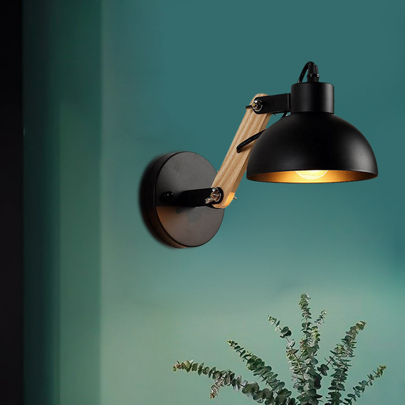 Nordic Splicing Rotatable Wall Light 1-Light Metal Sconce Lighting with Bowl Shade in Black/White-Wood