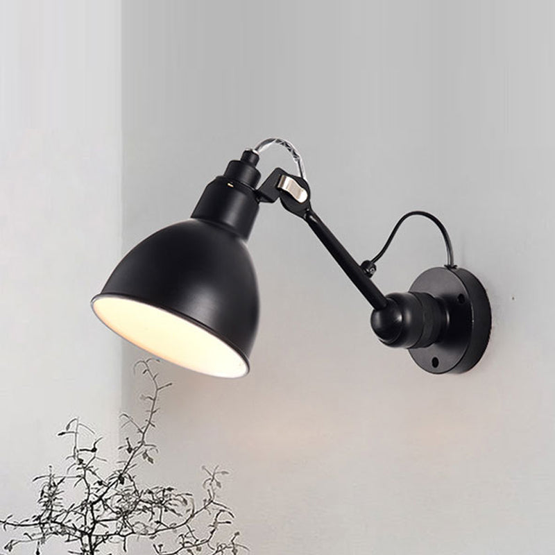 Single Bowl Shade Wall Reading Lamp Industrial Black/Red/Yellow Iron Sconce Light with Swing Arm