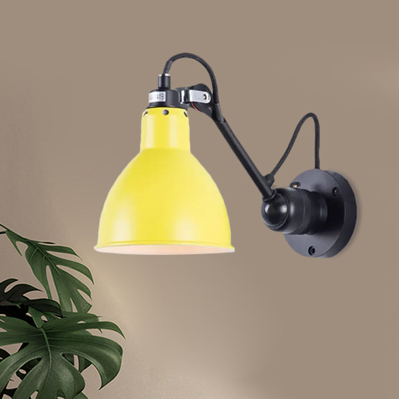Single Bowl Shade Wall Reading Lamp Industrial Black/Red/Yellow Iron Sconce Light with Swing Arm