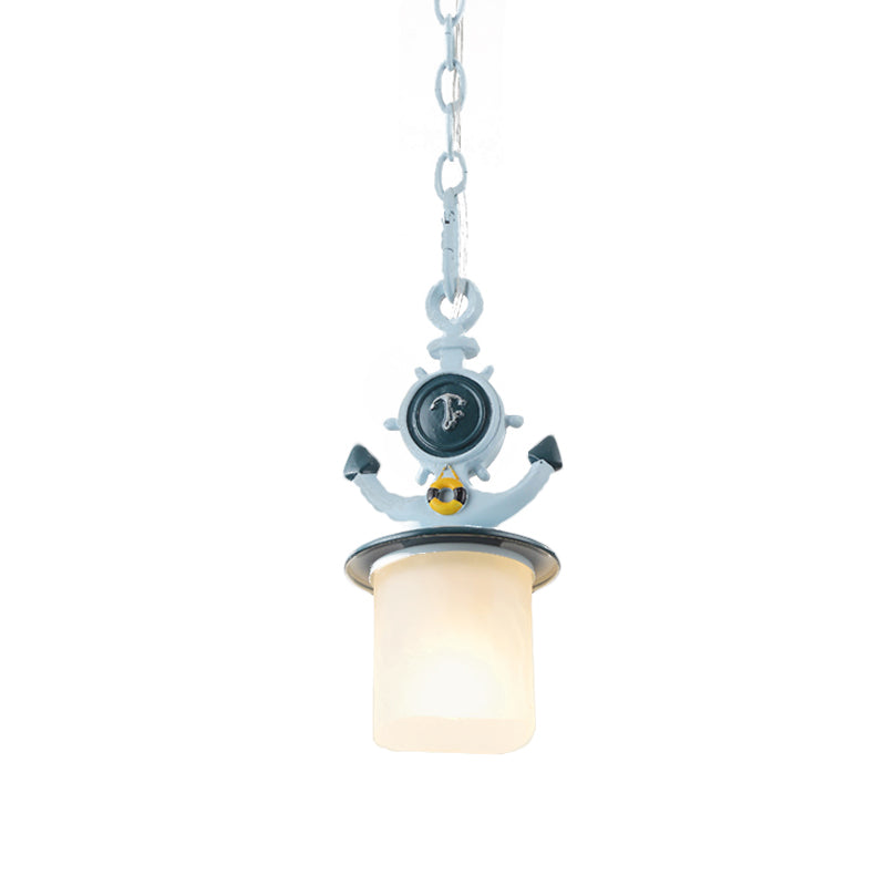 Zylinder gefrostete Glas Anhänger Leichte Kinder 1 Kopfblau -Federlampe mit Ankerdesign für Wohnzimmer