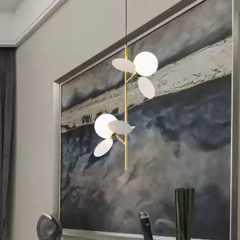 2 Heads Restaurant Pendant Chandelier Nordic Grey/White/Red-Yellow-Blue Hanging Lamp with Globe Opal Glass Shade
