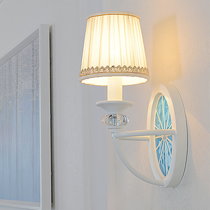 Elliptical Sconce Lamp Modern Iron 1 Head Living Room Wall Mounted Light in Blue with Pleated Fabric Empire Shade