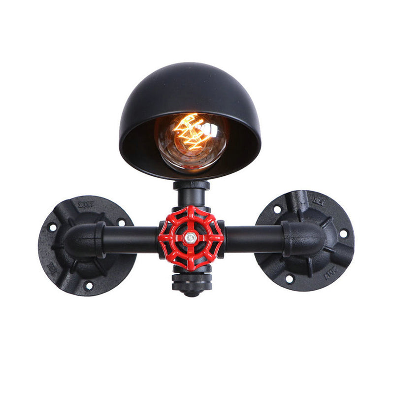 Steampunk gewölbte Wandlampenvorrichtung mit Ventilrad 1 Kopf Metallische Wandbeleuchtung in Schwarz für Wohnzimmer