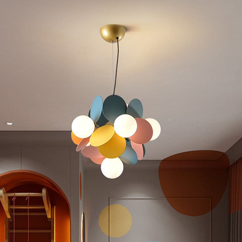 Lustre de plafond orbe moderne verre crème 6 têtes chambre à coucher luminaire de suspension en vert-jaune-rose
