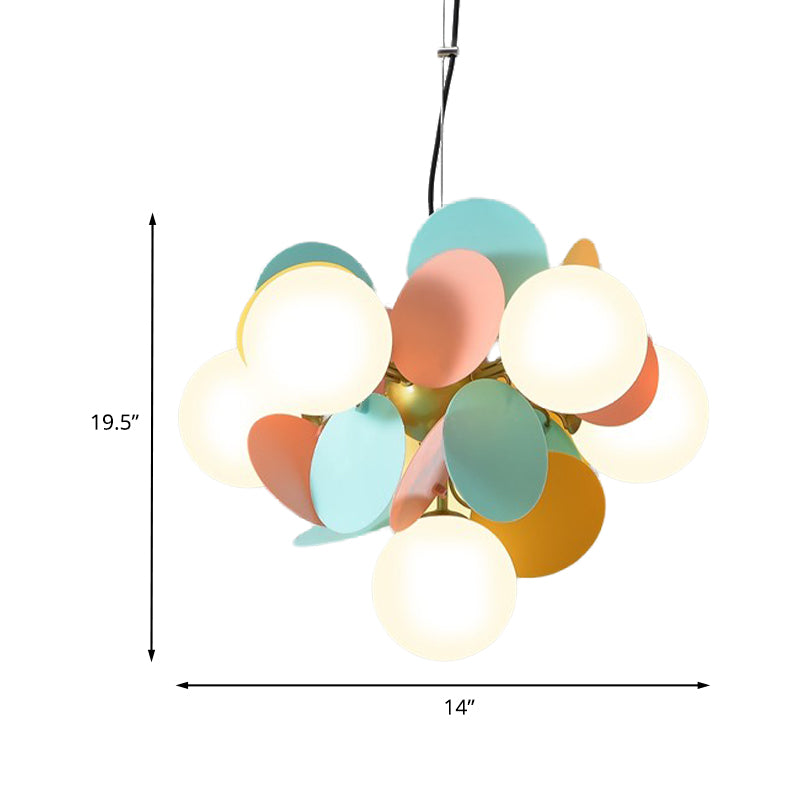 Lustre de plafond orbe moderne verre crème 6 têtes chambre à coucher luminaire de suspension en vert-jaune-rose