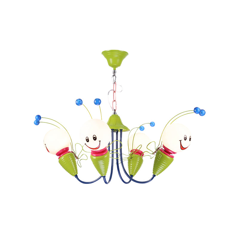 Metal Cartoon Bee Chandelier Light Kids 4/6 Heads Green Ceiling Suspension Lamp for Bedroom