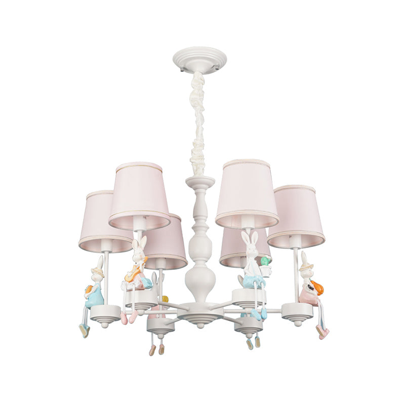 Cartoon Rabbit Resin Pendant Pending Chandelier Kids White Blanc Sanging Lamping avec une teinte en tissu conique