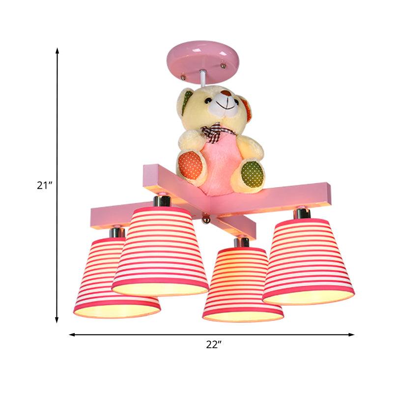 Canna rosa semi-montaggio illuminazione per bambini tessuto a 4-bulbici vicino alla lampada del soffitto con arredamento per orso