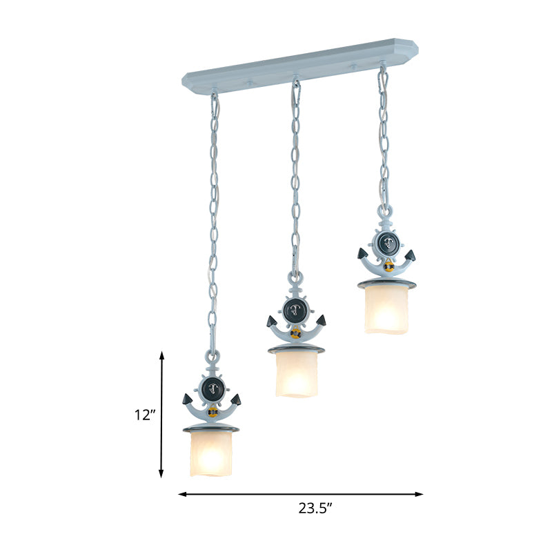 Bambini cluster cilindrici cluster a sospensione luminosa vetro opale 3 lampadine camera da letto giù illuminazione in blu con baldacchino rotondo/lineare