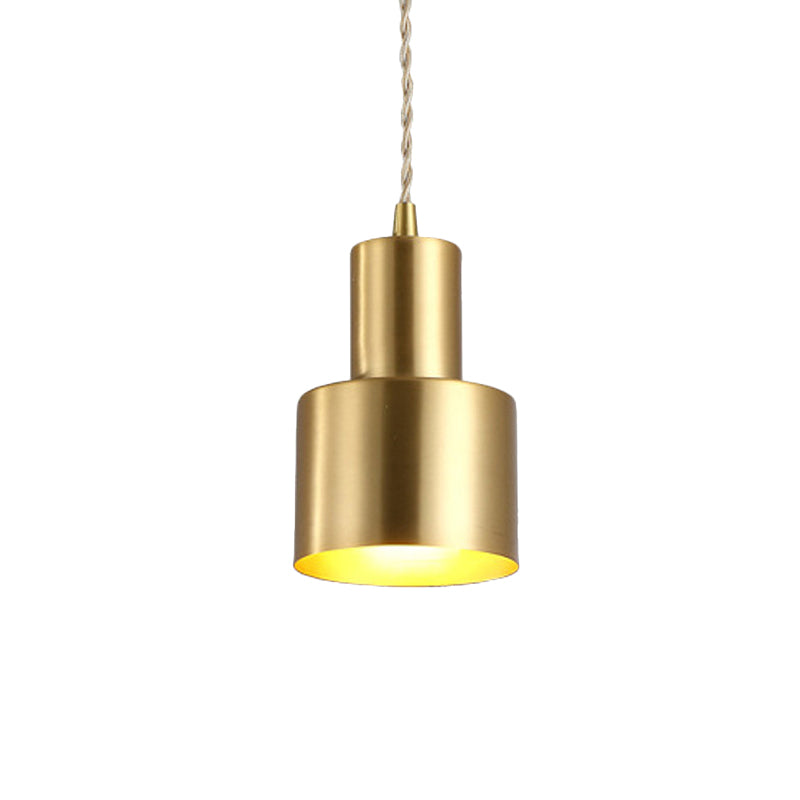 Colonial Cylinder Pendant Light Fixture 1 Bulb Iron Ceiling Suspension Lamp in Gold for Bedroom
