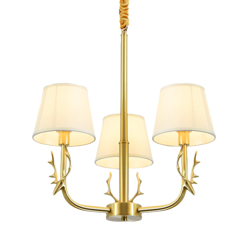 Tapered Fabric Chandelier Colonialism 3/6/8 Lights Living Room Pendant in Gold with Copper Deer Head