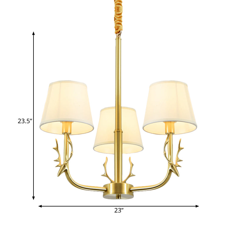 Tapered Fabric Chandelier Colonialism 3/6/8 Lights Living Room Pendant in Gold with Copper Deer Head