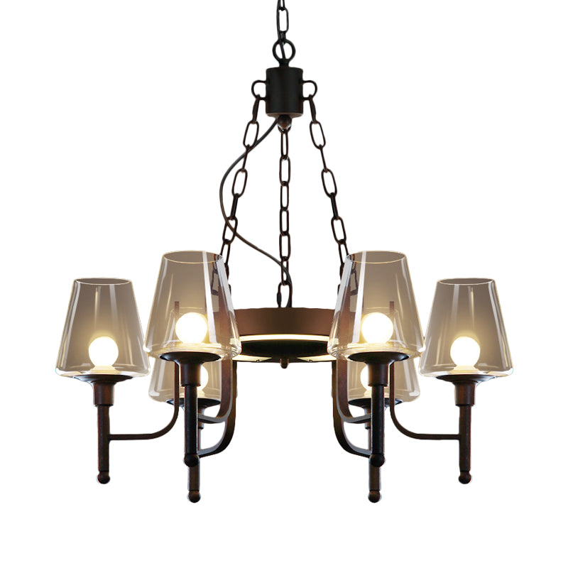 Traditionele taps toelopende kroonluchter hanglamp 6 hoofden helder/crème glashangende lamp in roest voor restaurant