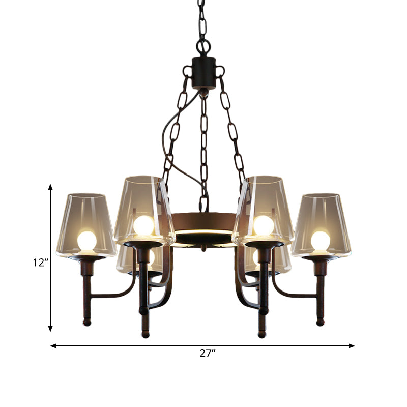 Traditionele taps toelopende kroonluchter hanglamp 6 hoofden helder/crème glashangende lamp in roest voor restaurant