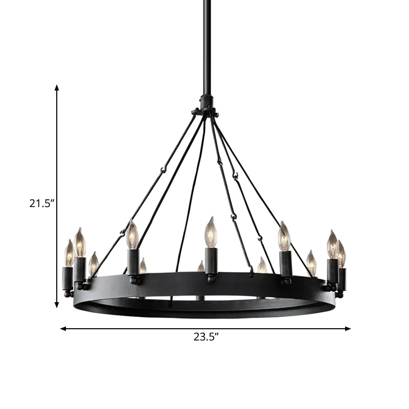 12/18 Light Round Hanging Chandelier Traditional Black Metal Pendant Light avec conception de bougies