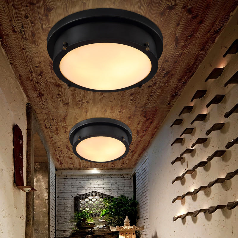 10"/14" W ijzerzwart plafondgemonteerd licht cirkel LED traditionele inbouwlamp voor gang, warm/wit/3 kleuren licht