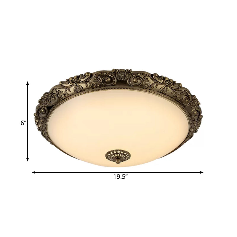 Brass Domed Ceiling Lamp Traditional White Glass 12"/16"/19.5" W LED Bedroom Flush Mount Lighting Fixture