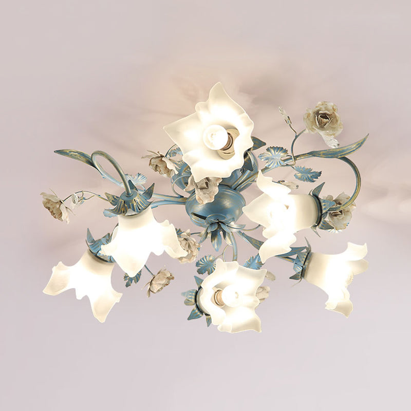 Verre d'opale florale Semi Flush Korean Garden 6/8 HEAD SOIR LEVIL LECLUATION PLADIER PLACE en bleu