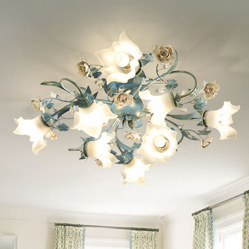 Verre d'opale florale Semi Flush Korean Garden 6/8 HEAD SOIR LEVIL LECLUATION PLADIER PLACE en bleu