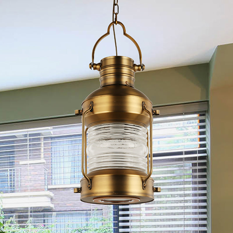 Lantern Cafe Hanging Light Kit Industrial Iron 1 Bulb Gold Suspension Pendant with Clear Glass Shade